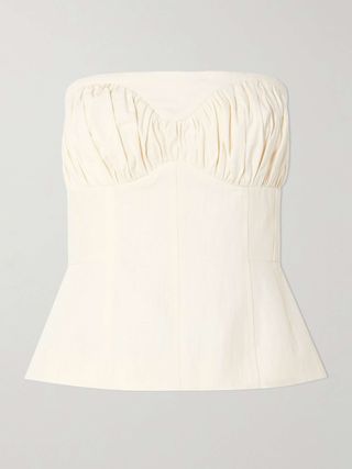 Ruby Gathered Linen-Blend Twill Peplum Bustier Top