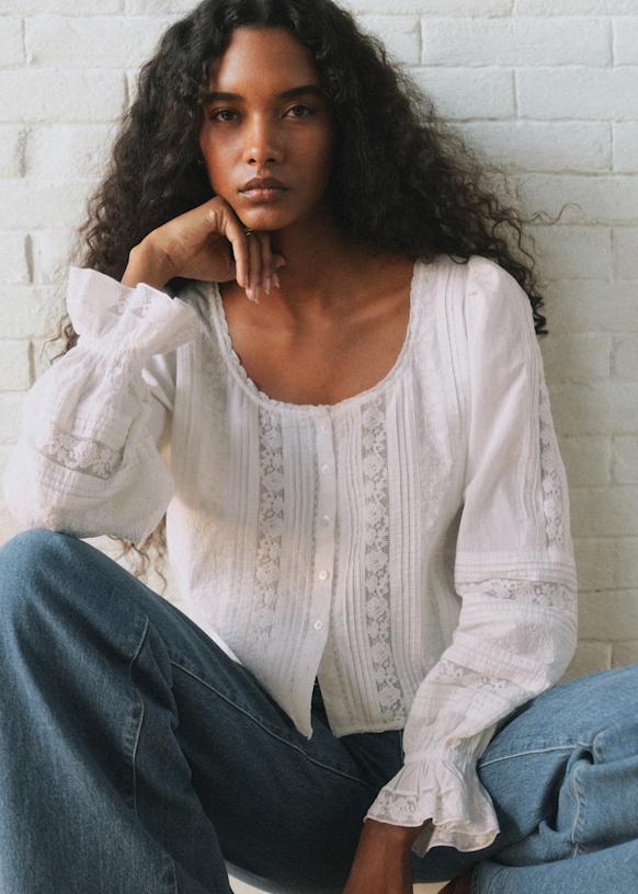 Tinia Shirt - Plain Ecru Embroidery - Organic Cotton - S&eacute;zane