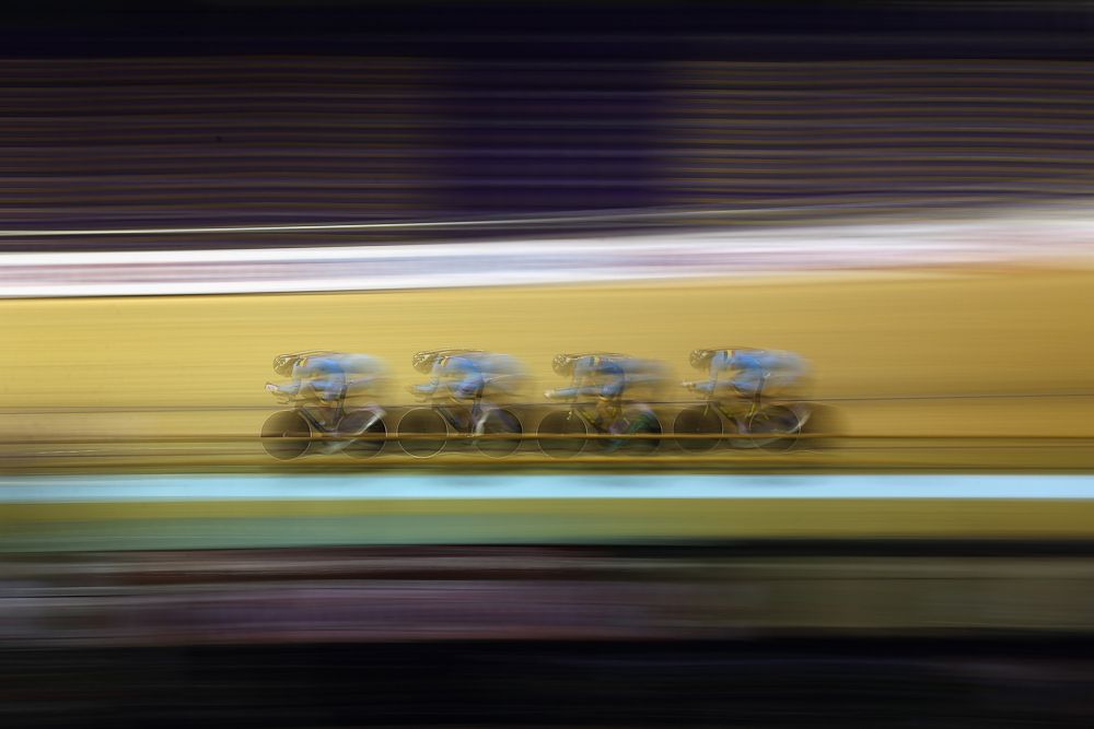The Belgium team of Kenny de Keteke, Moreno de Pauw, Lindsay de Vylder and Robbe Ghys in action during the Men's Team Pursuit