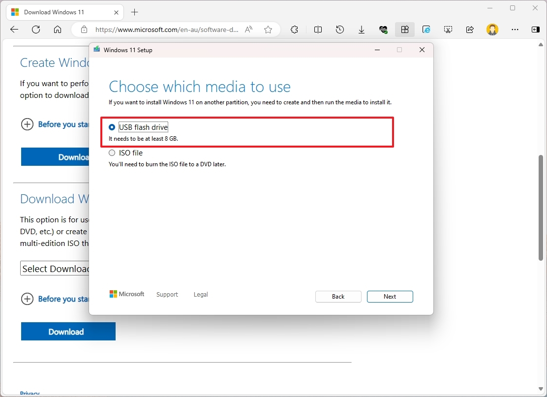 Create Windows 11 USB option