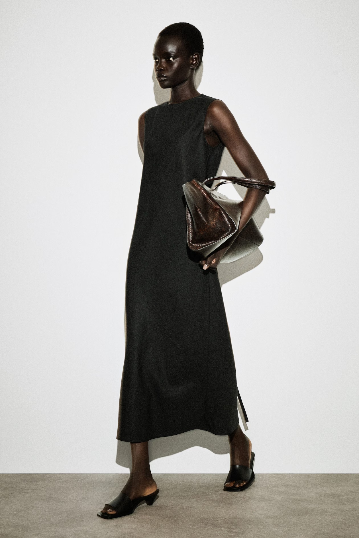 Bias Cut Linen Blend Midi Dress