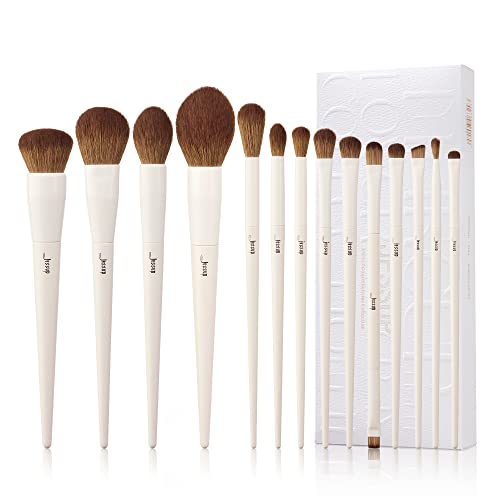 Jessup Makeup Brushes 14pcs Make Up Brushes Premium Synthetic Makeup Brush Set for Contour Concealer Foundation Eye Shadow Blending Liner Powder Blush Light Grey T329