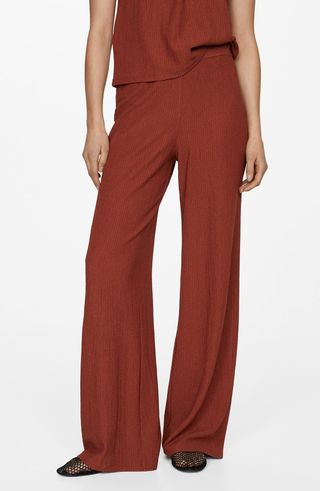 Textured Wide Leg Pull-On Pants