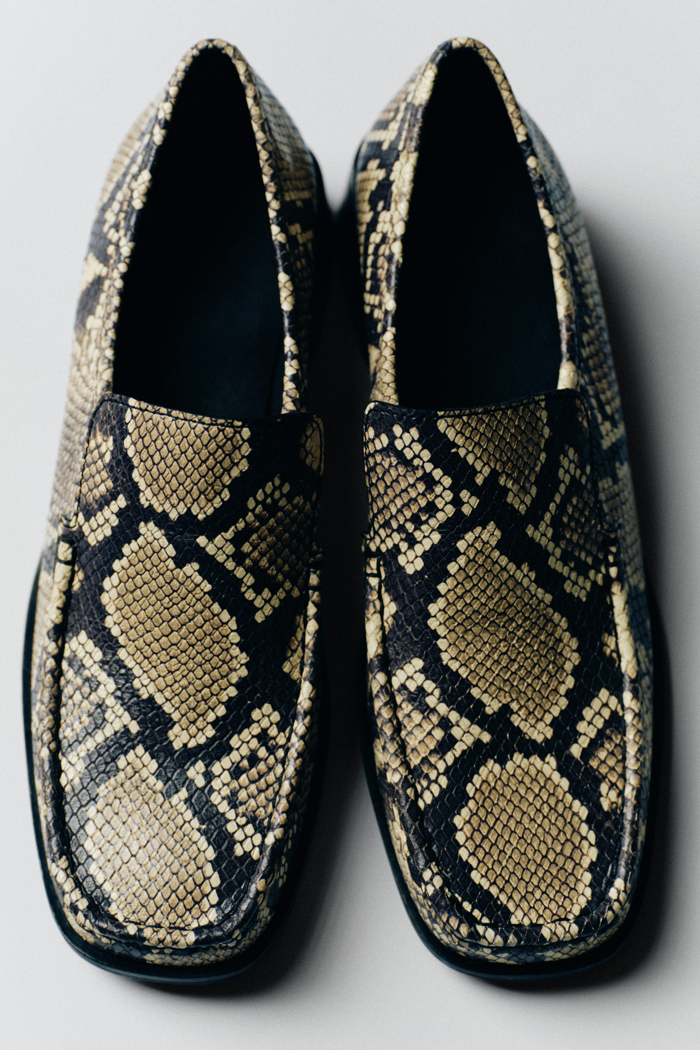 Square-Toe Leather Heeled Loafers