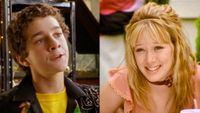 Louis (LaBeouf) wearing a yellow t-shirt under a black hawaiian shirt in Even Stevens, Lizzie (Duff) dressed in a pink top and choker in Lizzie McGuire.