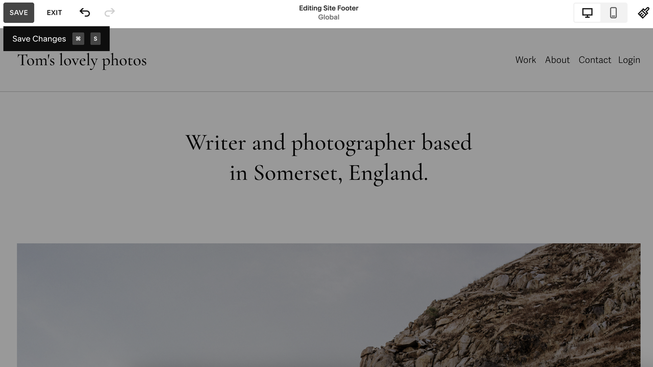 Screengrab showing text being added to website in Squarespace interface