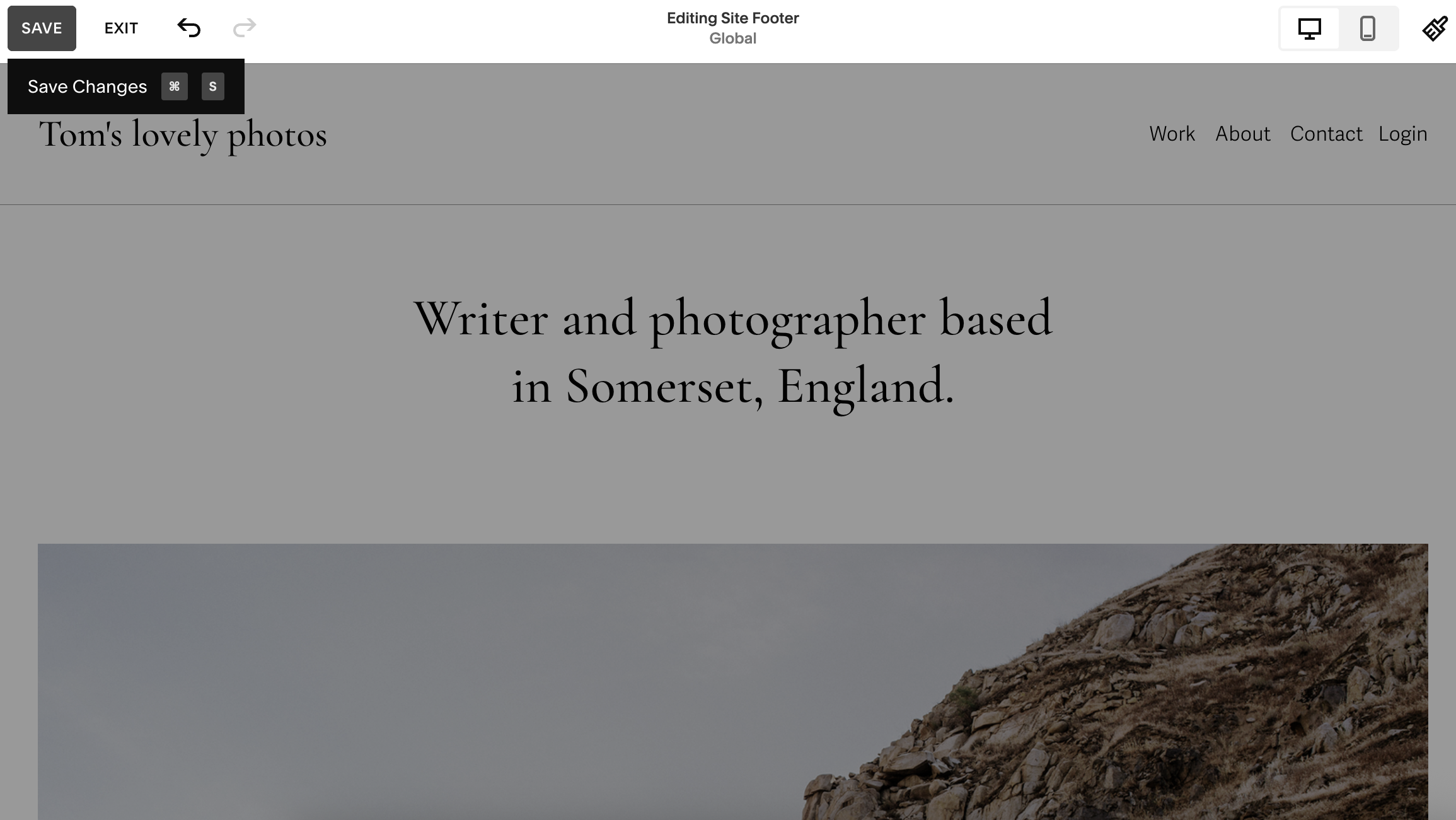 Screengrab showing text being added to website in Squarespace interface