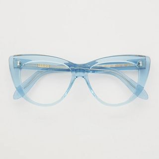 pastel blue framed glasses