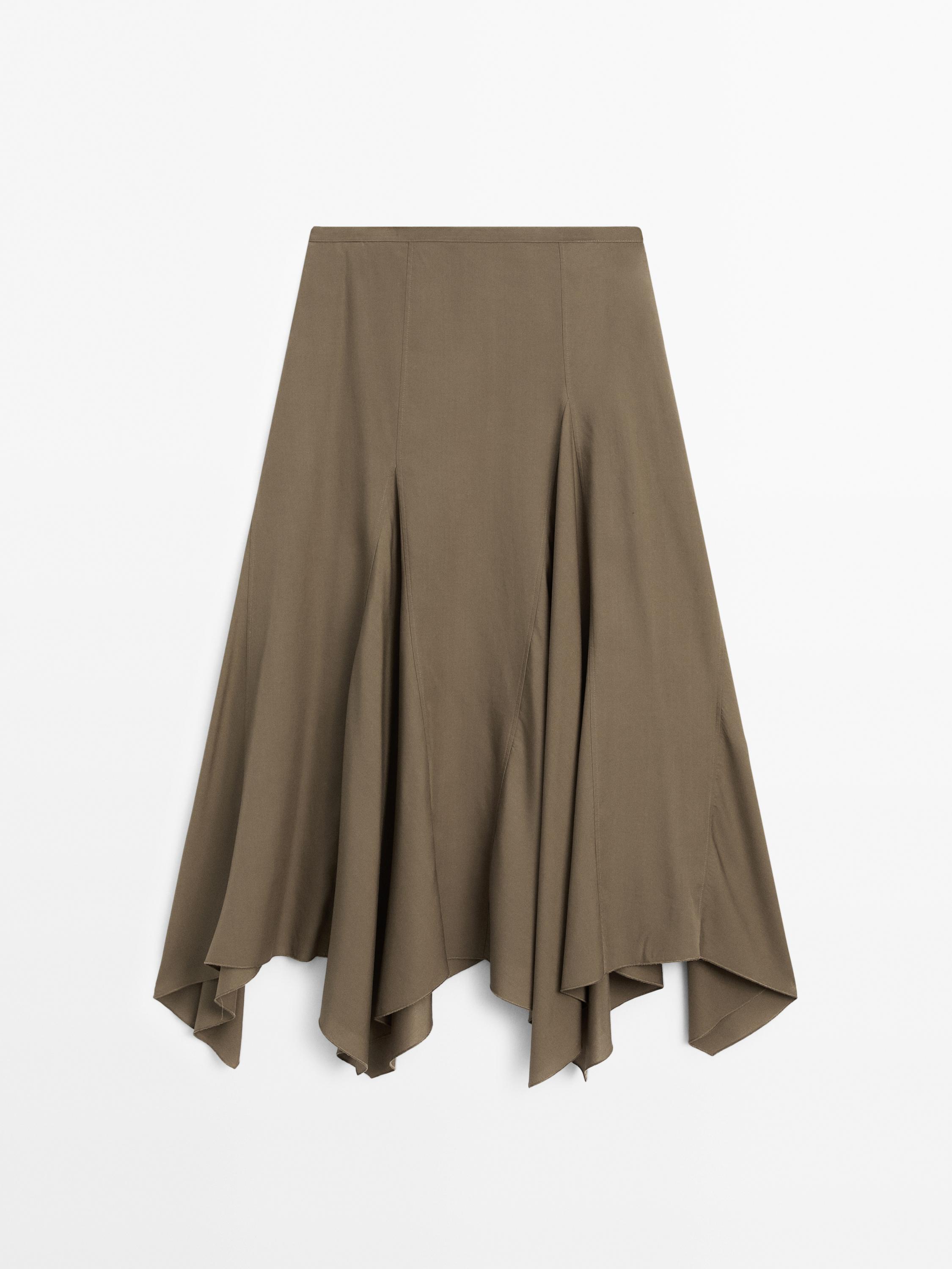 Striped Asymmetric-Hem Stretch Cotton-Blend Midi Skirt