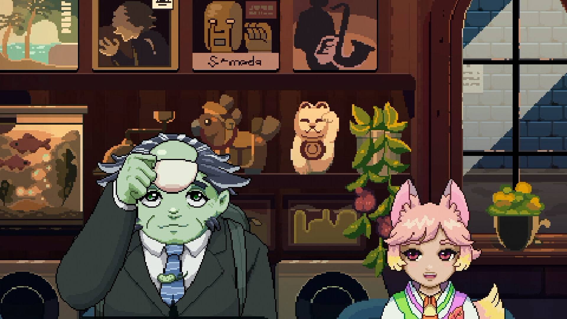 Coffee Talk Tokyo two characters sat at the coffee bar