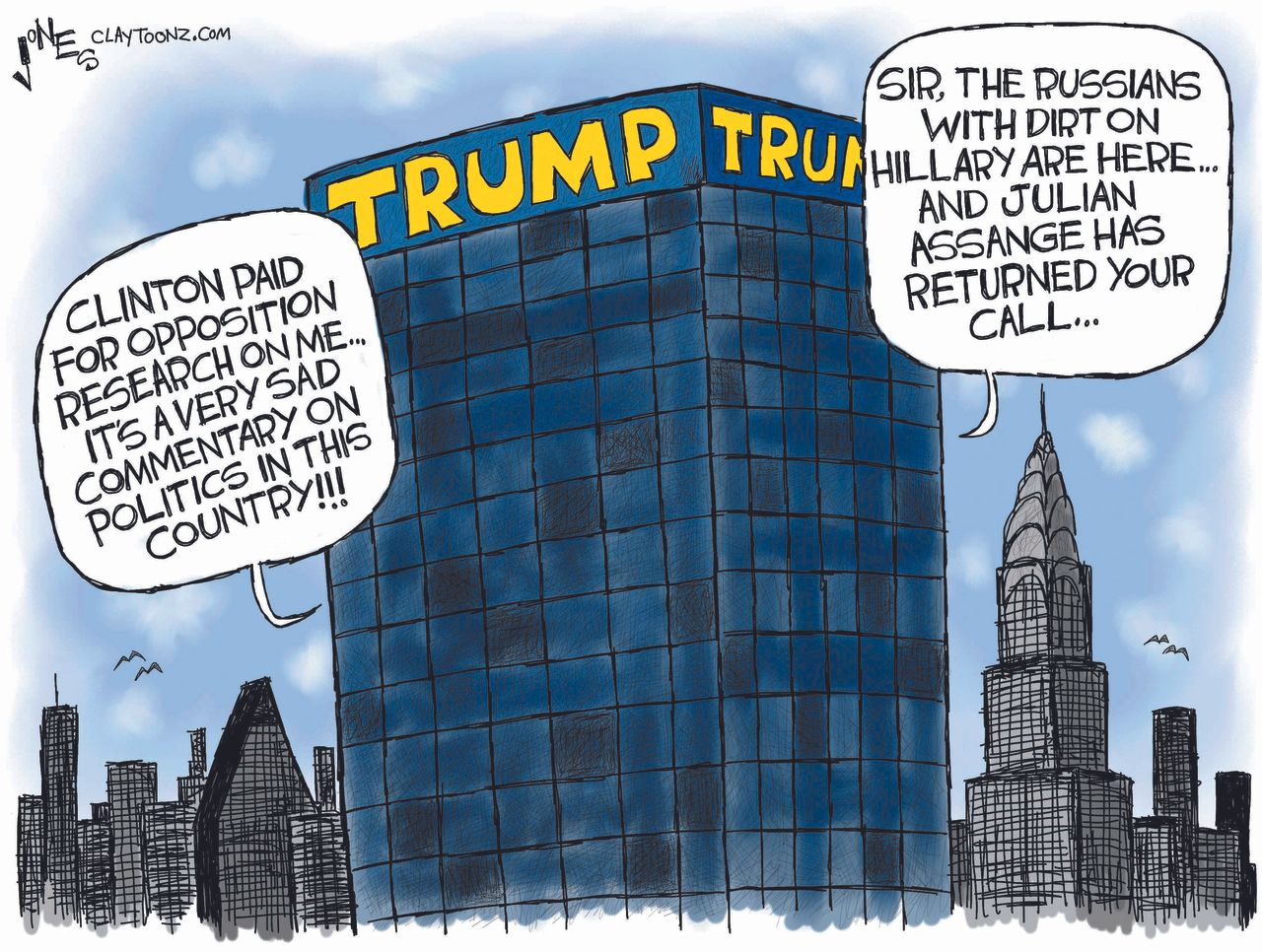 Political cartoon U.S. Hilary Clinton Russia dossier Trump tower