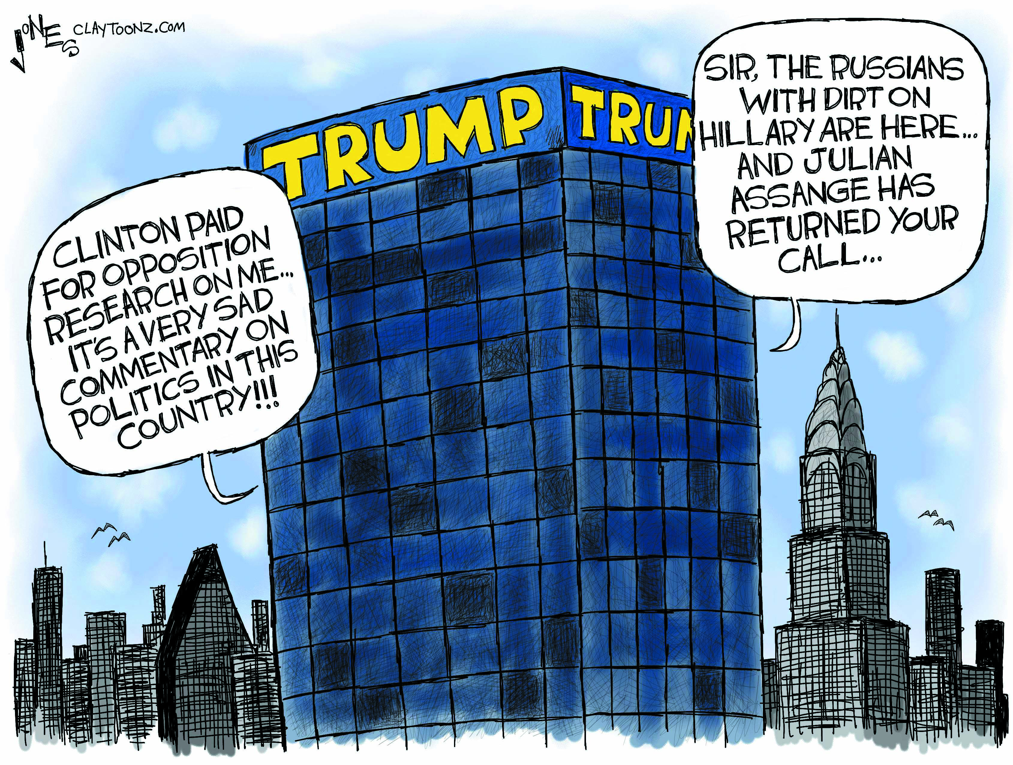 Political cartoon U.S. Hilary Clinton Russia dossier Trump tower