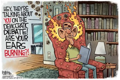Political Cartoon Obama Ears Burning Democratic Debate
