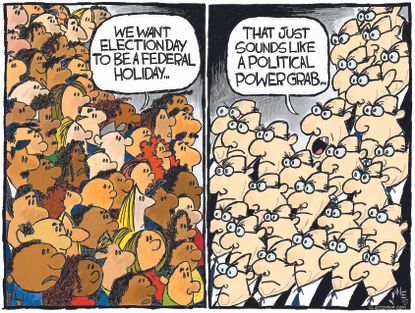 Political&nbsp;Cartoon&nbsp;U.S. Election Day holiday GOP Democrats Voter Suppression