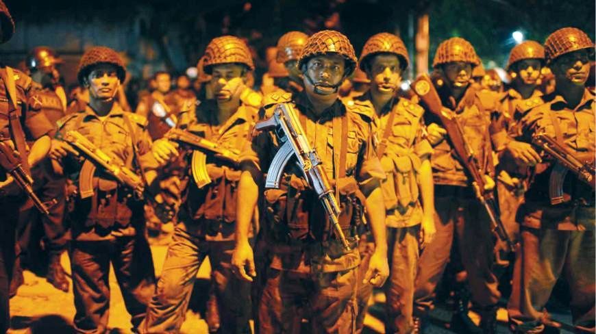 Troops outside the restaurant