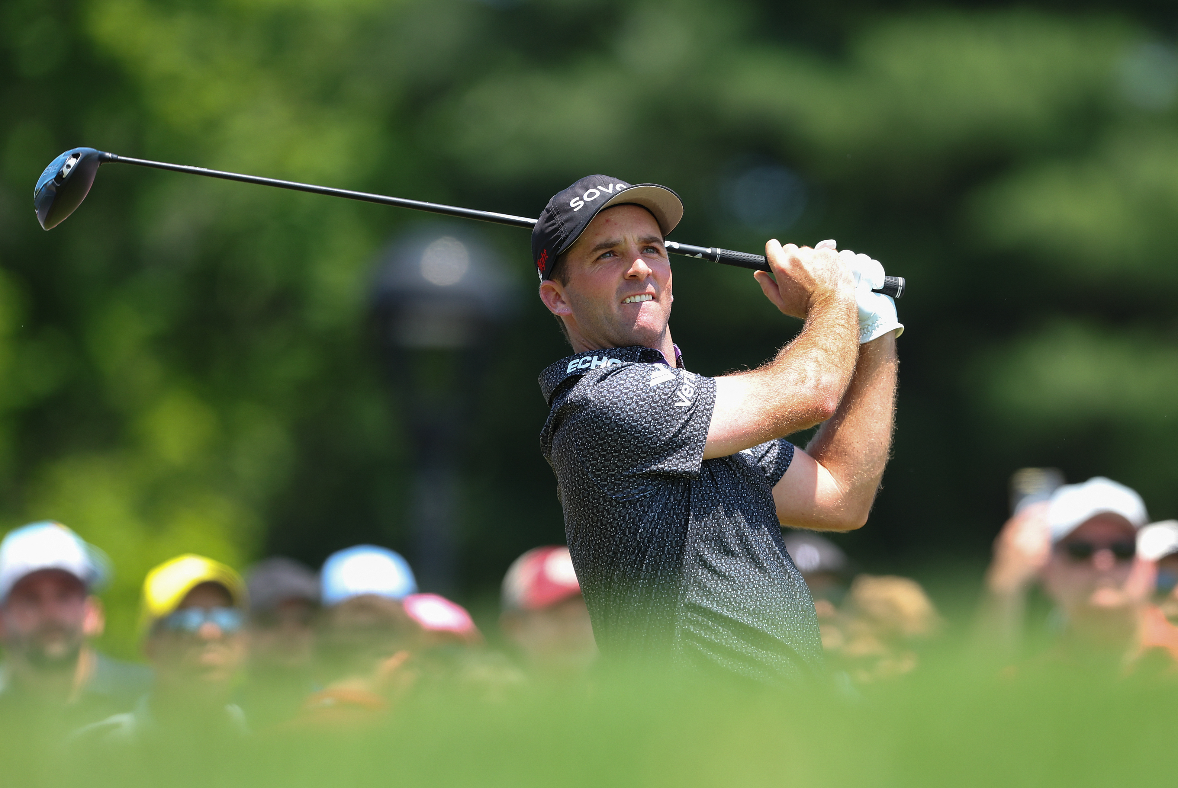 Denny McCarthy hits a tee shot with a driver