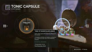 Destiny 2 Revenant Tonic capsule with enriching and volatile tonics active