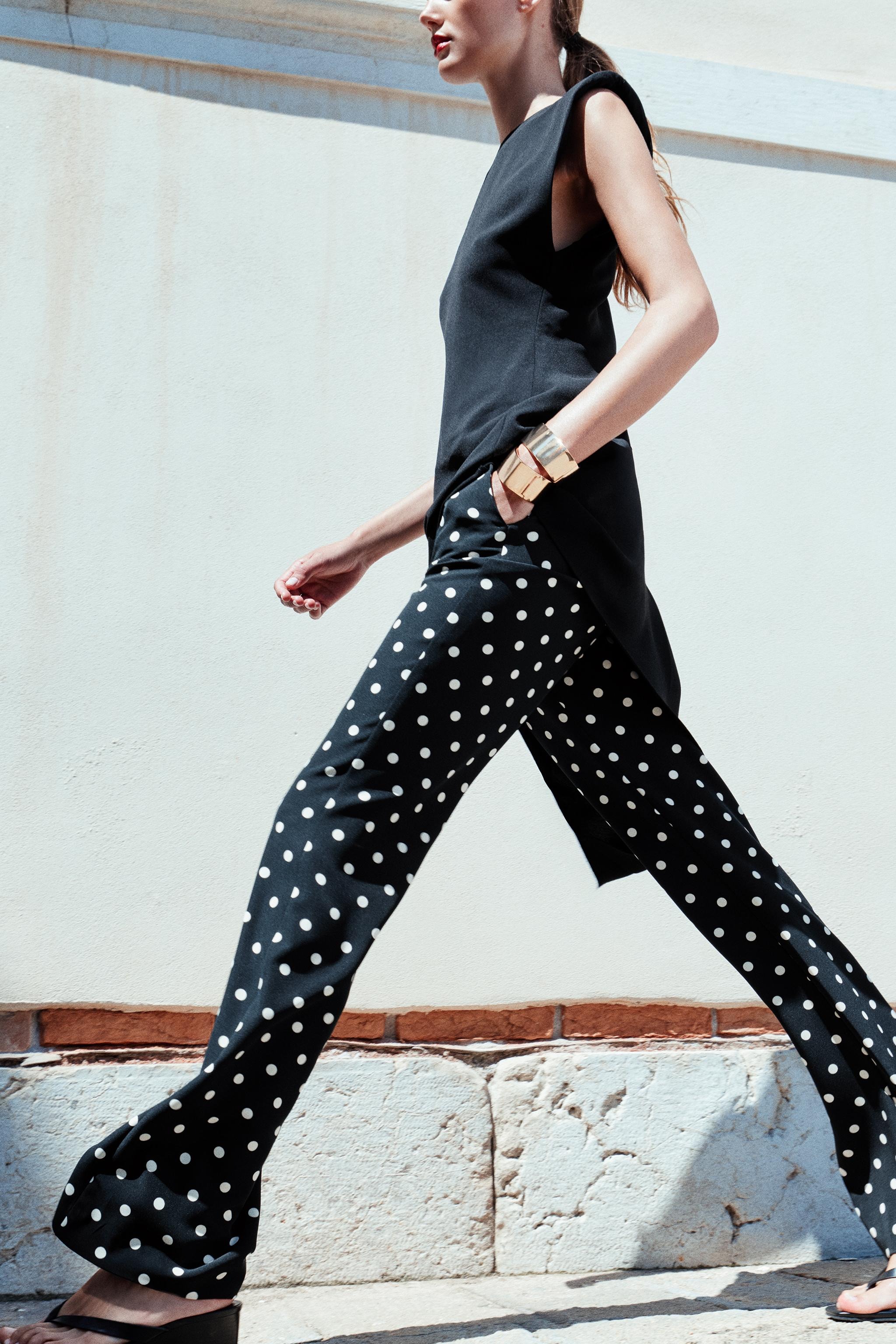zara, FLARED POLKA DOT TROUSERS