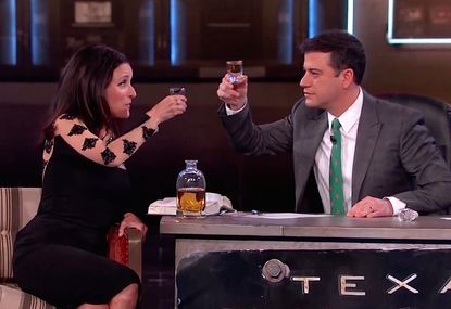 Kimmel and Julia Louis-Dreyfus do real shots to fake Irish toasts
