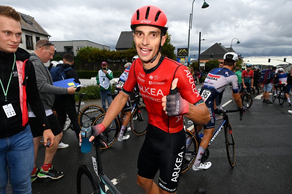 MAMER LUXEMBOURG SEPTEMBER 21 Stage winner Jenthe Biermans of Belgium and Team Arkea Samsic reacts after the 83rd Skoda Tour Luxembourg 2023 Stage 2 a 1839km stage from MondorflesBains to Mamer UCIWT on September 21 2023 in Mamer Luxembourg Photo by Tim de WaeleGetty Images