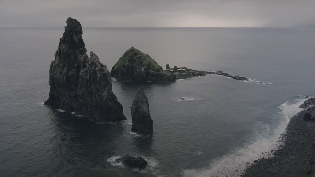 A screenshot of an island and ocean-filled planet in Star Wars: The Acolyte's official trailer