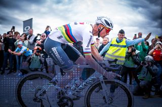 Mathieu van der Poel on his way to winning Paris-Roubaix 2024