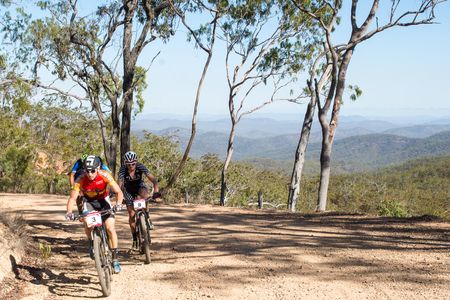 Today's race was a marathon in the Irvinebank mining region with views of the spectacular Outback - Urs Huber left, Soren Nissen right.