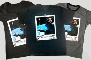 The ShareSpace Foundation's #FirstSelfieInSpace t-shirt comes in two colors and three styles.