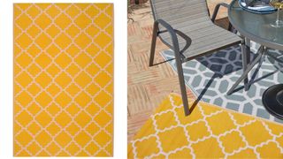 best outdoor rugs in yellow trellis pattern
