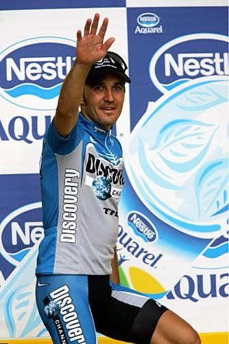 Yaroslav Popovych (Discovery) takes to the podium after his win.