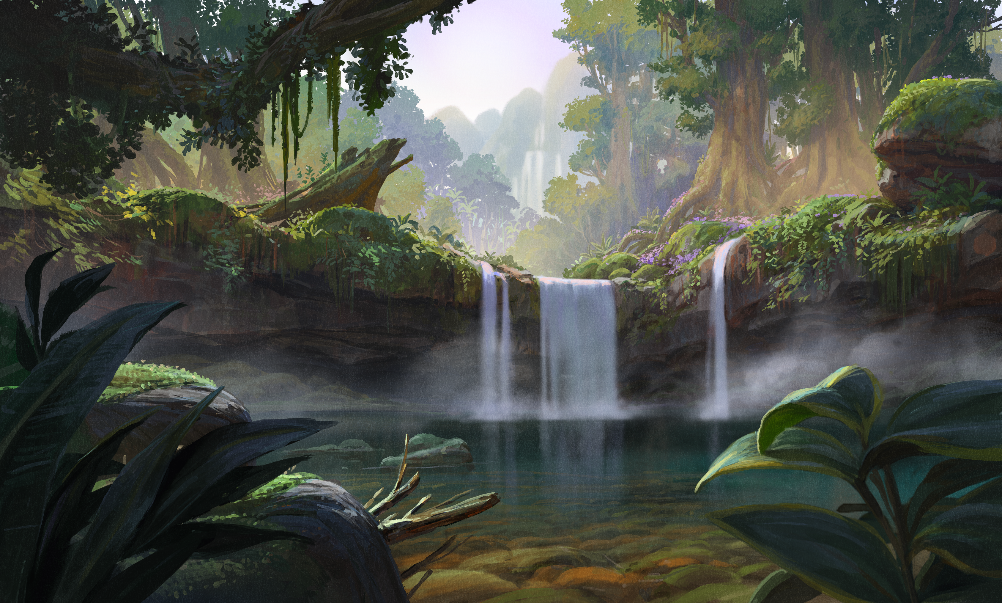 Painted backgrounds for an animated film