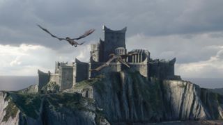 a pair of dragons fly toward King's Landing, in a still from 'Game of Thrones' season 8