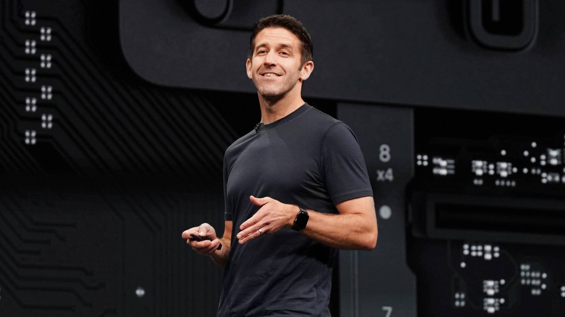 Apple's John Ternus presenting new Apple products.