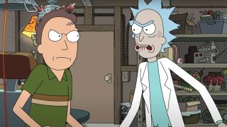 Jerry and Rick arguing on Rick and Morty