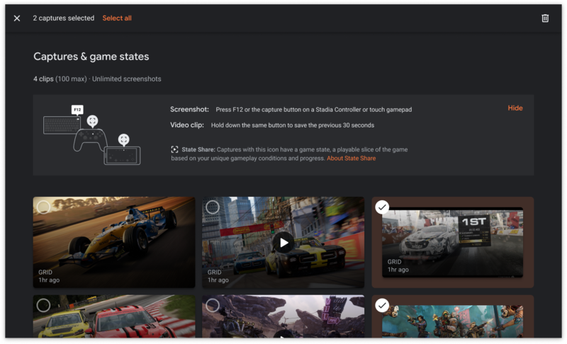 Google Stadia Captures Bulk Selection