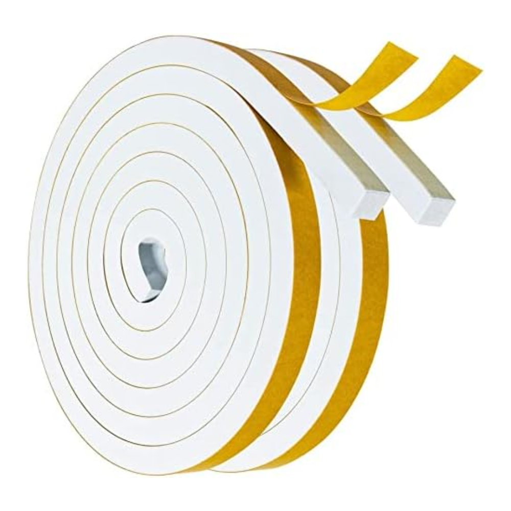 Roll of white draught tape with yellow sticker