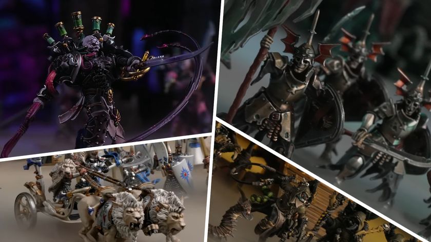 A collection of Warhammer models, divided by white lines