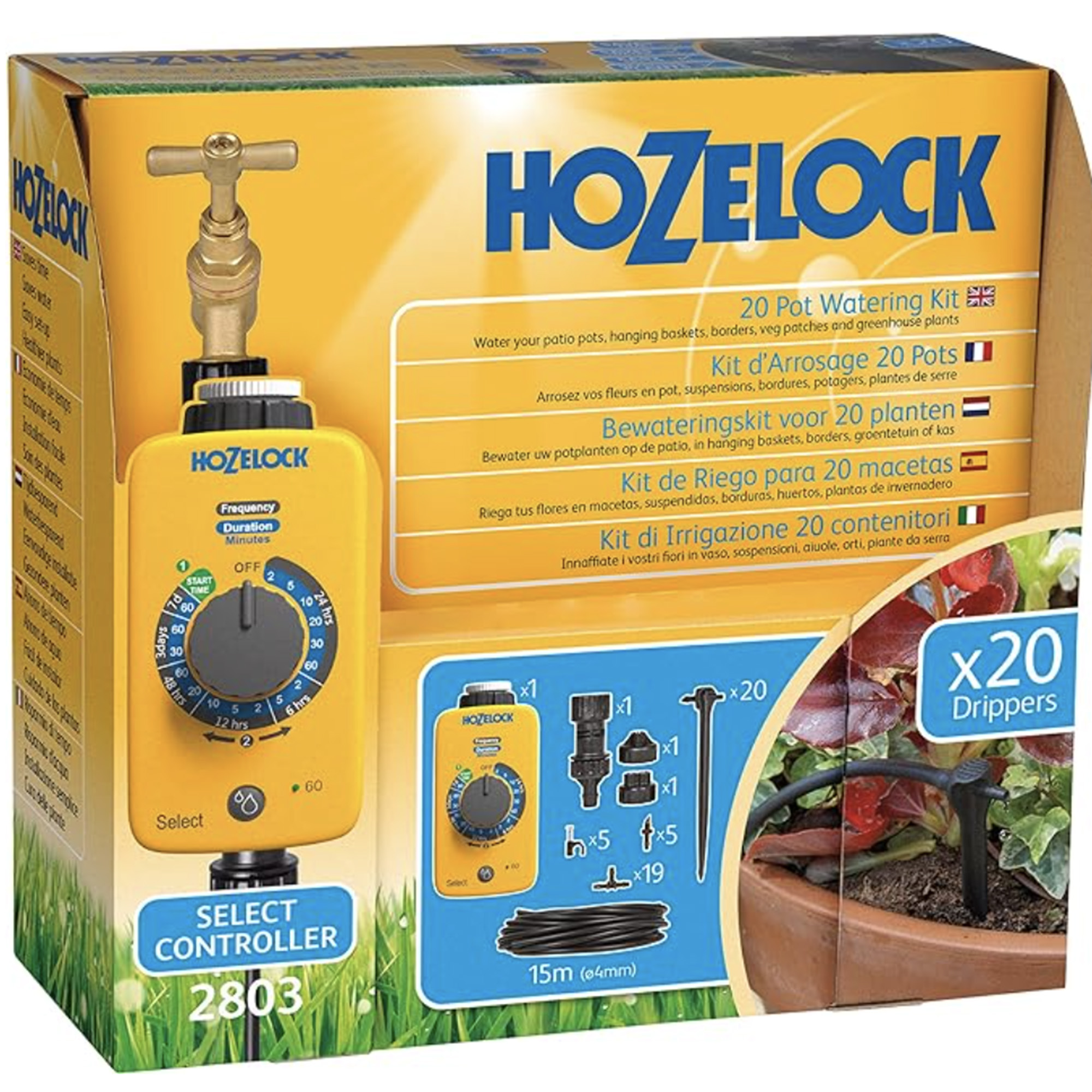 HOZELOCK - Drip Watering Kit 20 Pot : Complete Stand-alone System with Select Controller Programmer