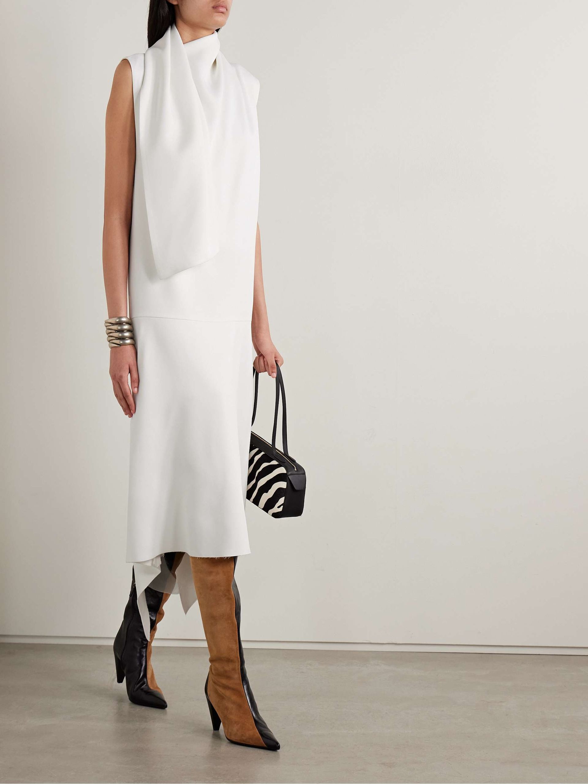 Loell Draped Duchesse-Satin Midi Dress