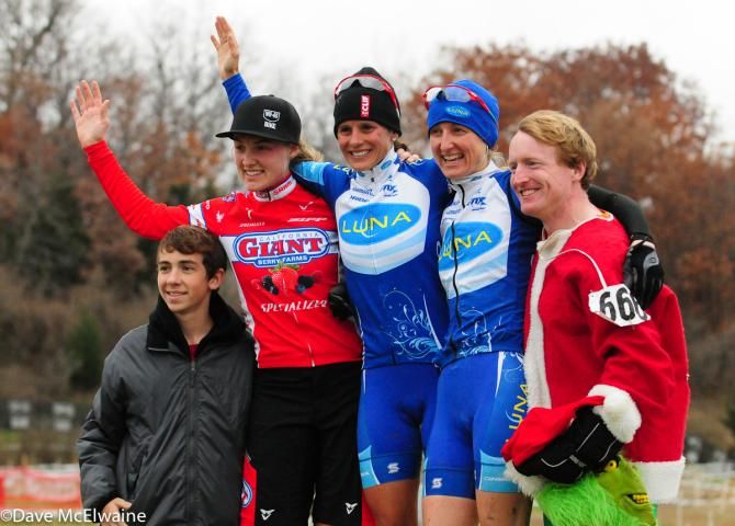 Women&rsquo;s Podium (L to R) Elle Anderson (Cal Giant Berry Farms) 3rd, Katerina Nash (Luna Pro Team) 1st, Catharine Pendrel (Luna Pro Team) 2nd