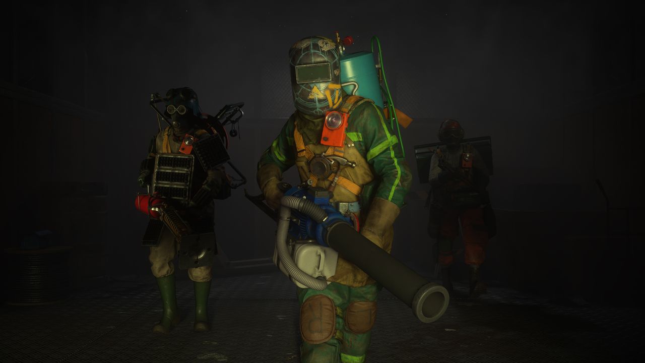 FBC Firebreak artwork showing three players of a crew coming together with unique hazmat suits