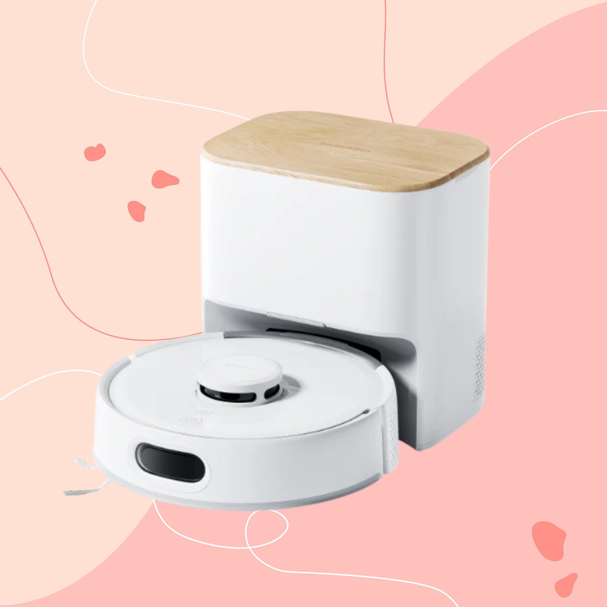 SwitchBot K11+ Robot Vacuum Cleaner with Mop on a pink background