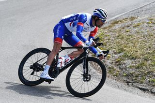 NATURNS ITALY APRIL 21 Thibaut Pinot of France and Team Groupama FDJ during the 44th Tour of the Alps 2021 Stage 3 a 162km stage from Imst to NaturnsNaturno TourofTheAlps TouroftheAlps on April 21 2021 in Naturns Italy Photo by Tim de WaeleGetty Images