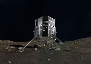An artist's depiction of ispace's HAKUTO-R lander on the surface of the moon.