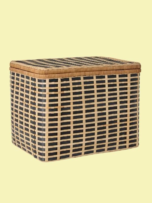 Bamboo Woven Lidded Trunk in Natural Black