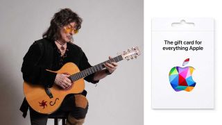 Ritchie Blackmore playing acoustic guitar, and an Apple Card