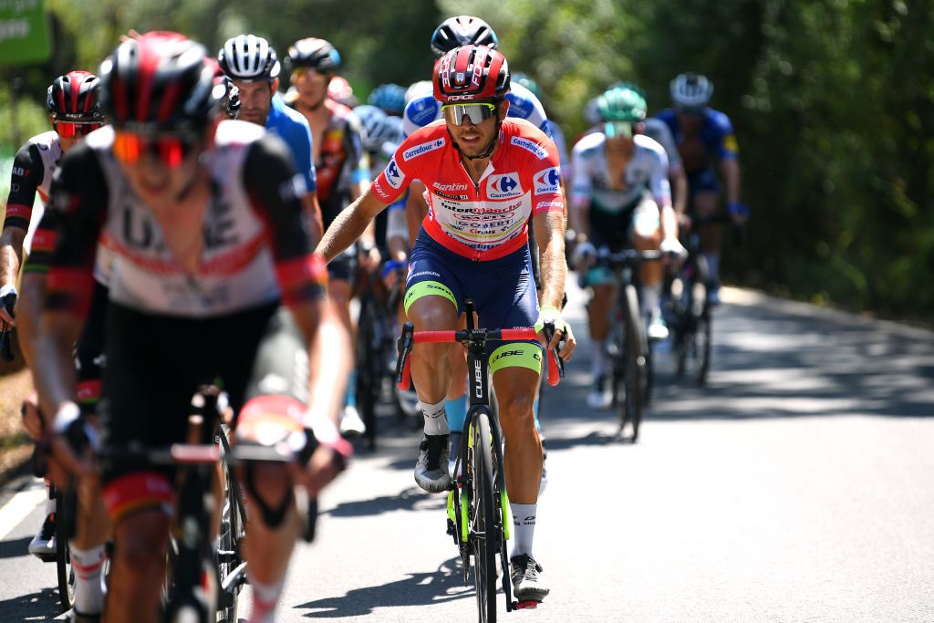 CORDOBA SPAIN AUGUST 26 Odd Christian Eiking of Norway and Team Intermarch Wanty Gobert Matriaux Red Leader Jersey during the 76th Tour of Spain 2021 Stage 12 a 175 km stage from Jan to Crdoba lavuelta LaVuelta21 on August 26 2021 in Cordoba Spain Photo by Tim de WaeleGetty Images