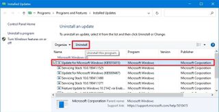 Windows 10 remove update option