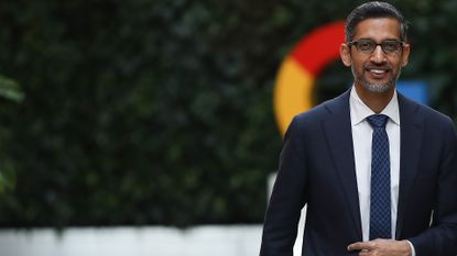 Alphabet and Google CEO Sundar Pichai meets with Polish Prime Minister Donald Tusk at Google for Startups in Warsaw, Poland, on February 13, 2025. 