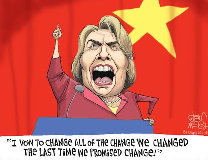 Political cartoon U.S. Hillary vowing to change all of the change